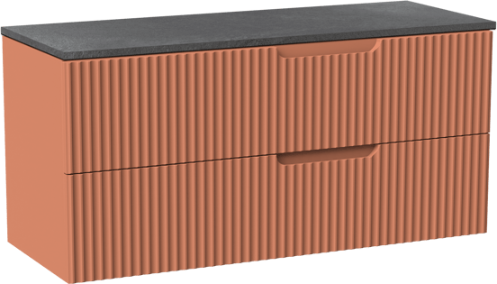 Linie Ribbo hängendes Möbelstück Set: 120 x 46 cm, Cotto, mit Lado Einzel- oder Doppel Waschtischplatte, Melamin, Schiefergrau, Vertikale symmetrische runde Rippe