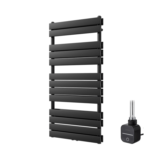 Vipera Vulcan Doppel Handtuchheizkörper 60 x 123 cm Elektrische Heizung Schwarz matt Seiten- und Mittelanschluss 1000W, inkl. Widerstand