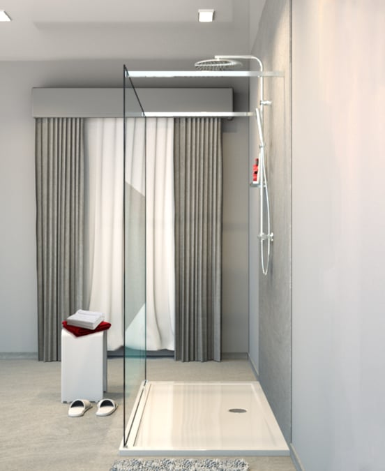 Balmani Modular douche à l'italienne avec paroi autoportante 160 x 200 cm verre transparent avec bande matte profil chrome brillant