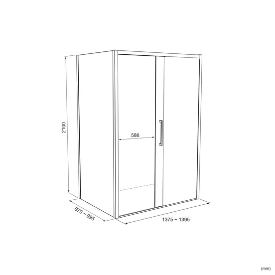 Balmani Senses Design douchecabine met rechtse schuifdeur en vaste zijwand, 140 x 100 cm, Brons, Brushed Champagne Gold profielen