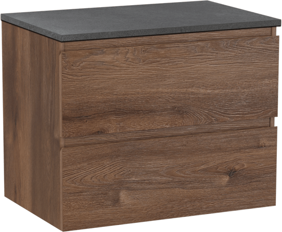 Linie Lado zwevend badmeubel 70 x 46 cm bruin eiken met Lado enkel wastafelblad in melamine grijze leisteen