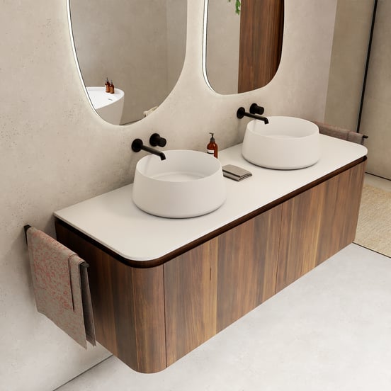 Balmani Moon enkel of dubbel wastafelblad mat witte Solid Surface 160 x 55 cm