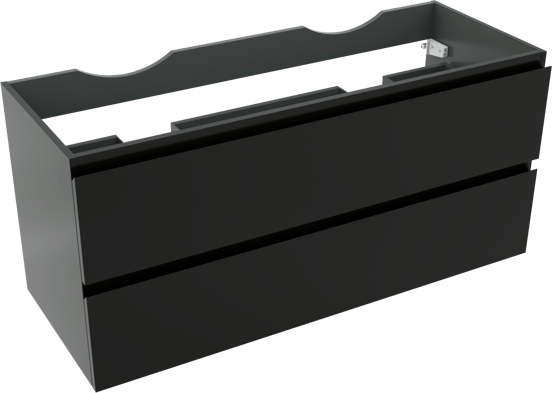 Linie Lado hängender Waschbeckenunterschrank: 120 x 46 cm, Schwarz Matt, 2 Schubladen, 2 Siphonaussparungen