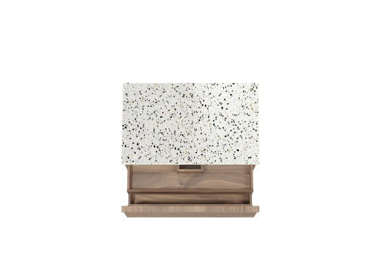 Balmani Forma meuble salle de bains suspendu 90 x 55 cm noyer américain avec Stretto tablette simple en blanc/noir mat terrazzo, Nervure droite symétrique horizontale