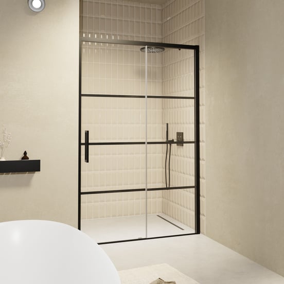 Balmani Senses Design Dusche Schiebetür, Rechts, 160 cm x 210 cm, Lined Glas, Profil Schwarz
