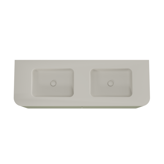 Balmani Moon zwevend badkamermeubel 160 x 55 cm saliegroen met Moon dubbele wastafel in top solid zijdegrijs