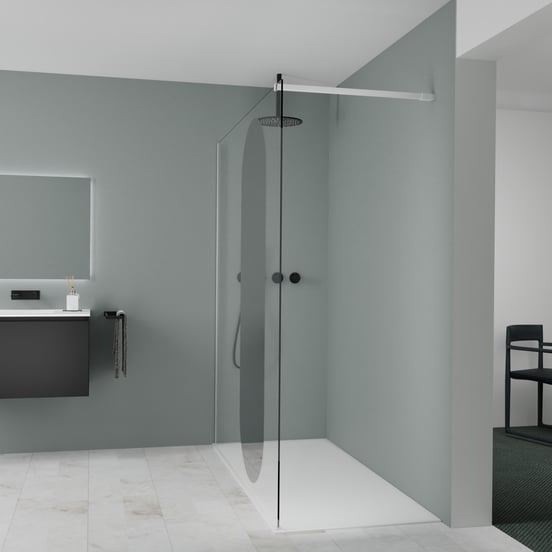 Balmani Modular douche à l'italienne: 180 x 200 cm, Miroir reflex ovale, Profil Blanc mat