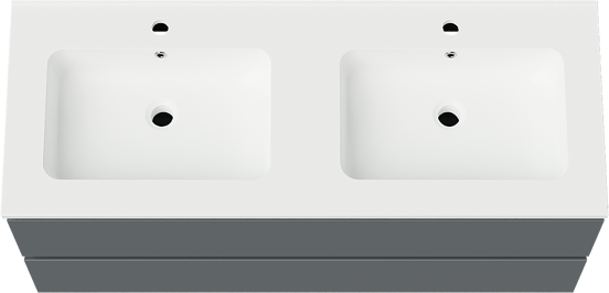 Linie Lado zwevend badmeubel 120 x 46 cm blauw antraciet met Vano dubbele wastafel in composietmarmer mat wit