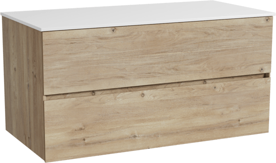 Storke Edge zwevend badmeubel 105 x 52 cm ruw eiken met Tavola enkel wastafelblad in solid surface mat wit