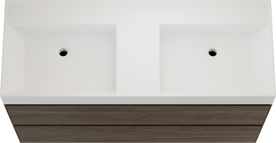 Balmani Mitra Compact zwevend badmeubel 120 x 46 cm Amerikaans notenhout met Argila dubbele wastafel in composietmarmer mat wit