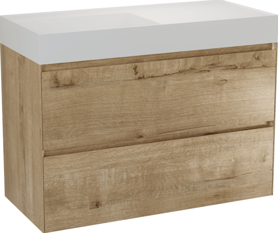 Balmani Mitra Compact hängendes Möbelstück Set: 100 x 46 cm, Eiche Rau, mit Argila Waschtisch links Marmorkomposit Weiβ matt