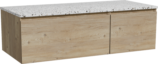 Storke Edge meuble salle de bains suspendu 120 x 52 cm chêne brut avec Tavola tablette simple ou double en blanc/noir mat terrazzo