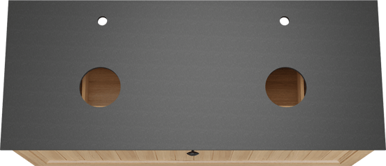 Balmani Lemon hängendes Möbelstück Set: 135 x 55 cm, Naturbelassene Eiche Furnier, mit Facetta Doppel Waschtischplatte, Schwarzes Granit