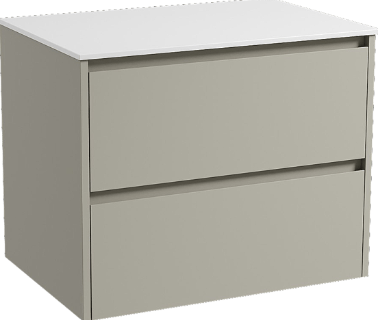 Storke Seda zwevend badmeubel 75 x 52 cm zijdegrijs met Tavola enkel wastafelblad in solid surface mat wit