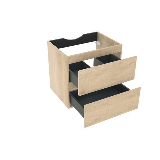 Linie Lado hängender Waschbeckenunterschrank: 60 x 46 cm, Eiche Weiß, 2 Schubladen