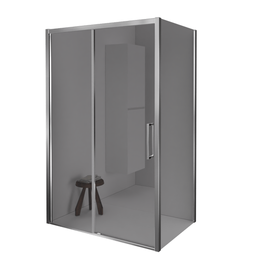 Balmani Senses Design Eckdusche: Schiebetür (Links) mit fixierte Seitenwand, 160 x 100 cm, Reflex-Spiegelglas, Profil Chrom glänzend