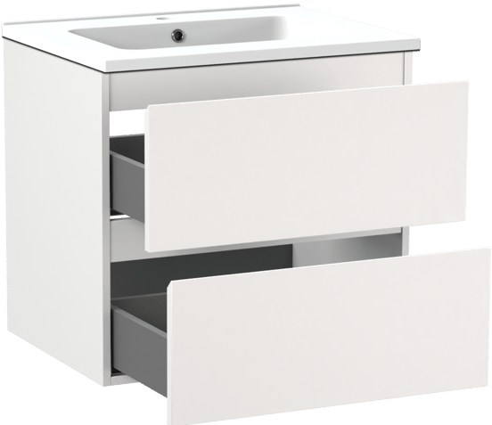 Linie Lado meuble salle de bains suspendu 60 x 46 cm blanc mat avec Vano plan simple en marbre composite blanc mat