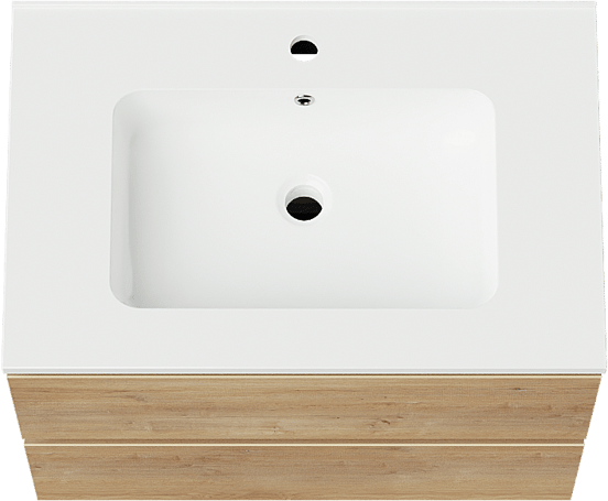 Linie Lado zwevend badmeubel 70 x 46 cm naturel eiken met Vano enkele wastafel in composietmarmer hoogglans wit