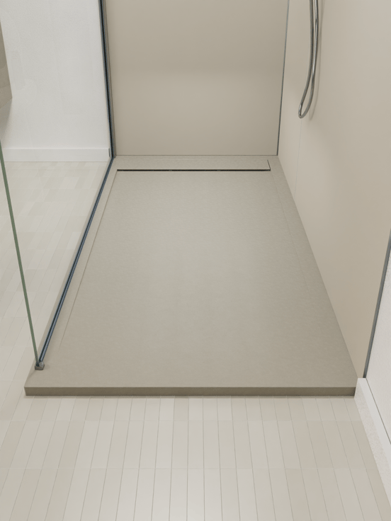 Luca Varess Dandy douchebak 180 x 90 cm composietmarmer mat zijdegrijs rock structuur