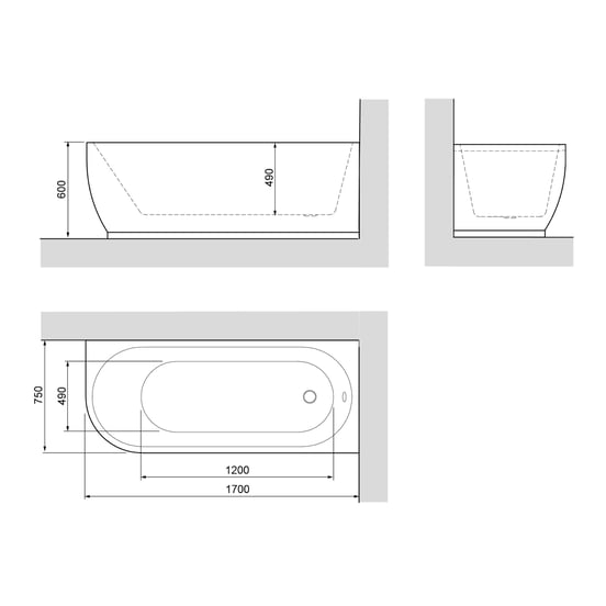 Linie Paulo eenpersoons hoekbad rechts 170 x 75 cm acryl mat wit