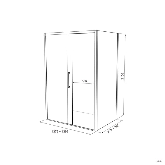 Balmani Senses Design douche d'angle avec porte coulissante à gauche et paroi latérale fixe, 140 x 90 cm, Verre transparent, Profil Brushed Rosegold, coating inclus