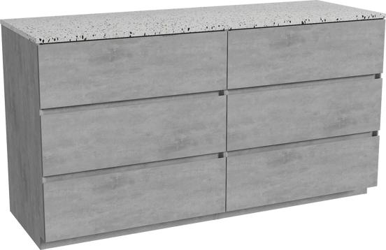 Storke Edge freistehendes Möbelstück Set: 150 x 52 cm, Beton dunkelgrau, mit Tavola Einzel- oder Doppel Waschtischplatte, Terrazzo in Weiß/Schwarz matt