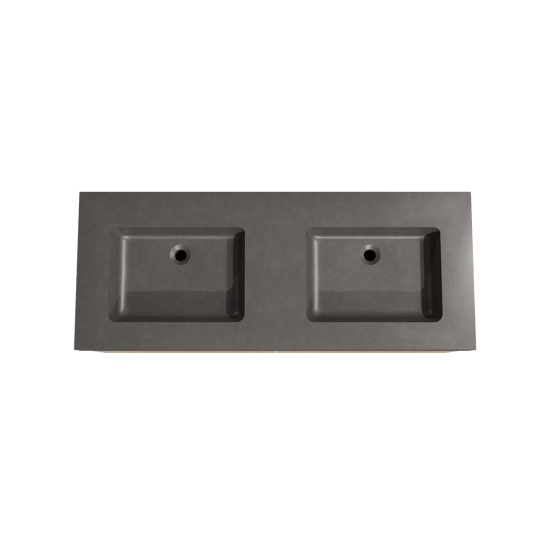 Storke Edge zwevend badmeubel 130 x 52 cm ruw eiken met Scuro High dubbele wastafel in kwarts mat zwart