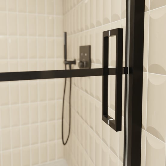 Balmani Senses Design Dusche Schiebetür, Links, 160 cm x 210 cm, Lined Glas, Profil Schwarz