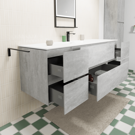 Storke Edge zwevend badmeubel 155 x 52 cm beton donkergrijs met Mata enkele wastafel in solid surface mat wit