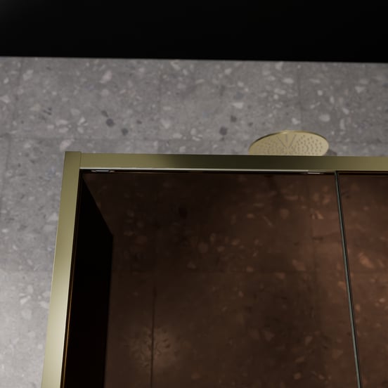 Balmani Senses Design douchecabine met rechtse schuifdeur en vaste zijwand, 140 x 100 cm, Brons, Brushed Champagne Gold profielen