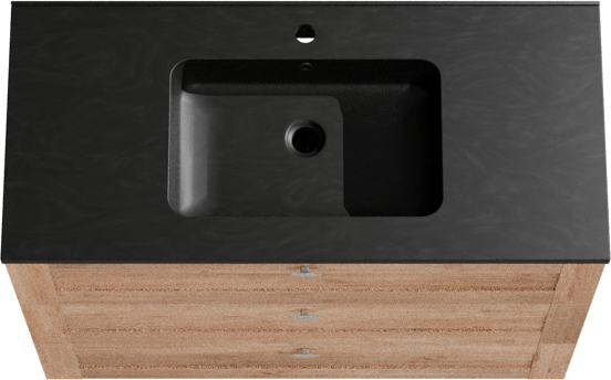 Linie Classo freistehendes Möbelstück Set: 100 x 46 cm, Naturbelassene Eiche, mit Vano Einzelwaschtisch, Marmorkomposit Schwarz matt