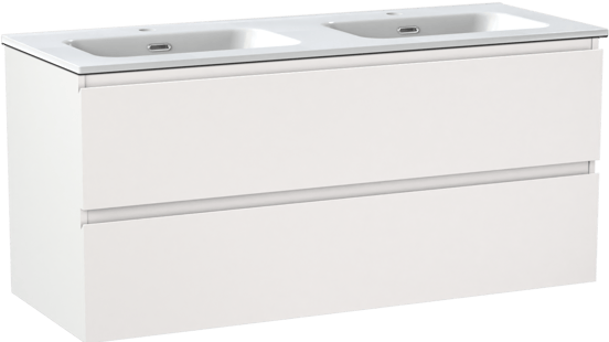 Linie Lado meuble salle de bains suspendu 120 x 46 cm blanc mat avec Baro double vasque en porcelaine blanc brillant