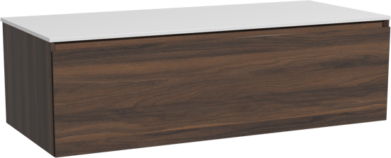 Storke Edge meuble salle de bains suspendu 120 x 52 cm noyer avec Tavola tablette simple ou double en solid surface blanc mat