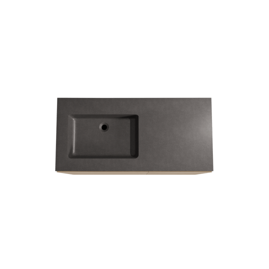 Storke Edge staand badmeubel 110 x 52 cm ruw eiken met Scuro asymmetrisch linkse wastafel in kwarts mat zwart