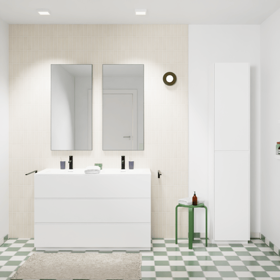 Storke Edge meuble salle de bains à poser 120 x 52 cm blanc mat avec Mata double vasque en solid surface blanc mat