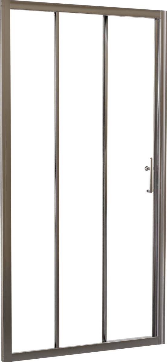 Linie Cadiz dreiteilige Dusche Schiebetür 100 cm x 190 cm Klarglas gebürstet Chrom Profil