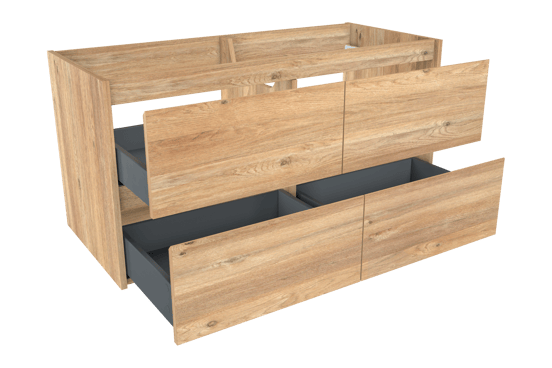 Storke Seda hängender Waschbeckenunterschrank: 120 x 52 cm, Eiche rustikal, 4 Schubladen