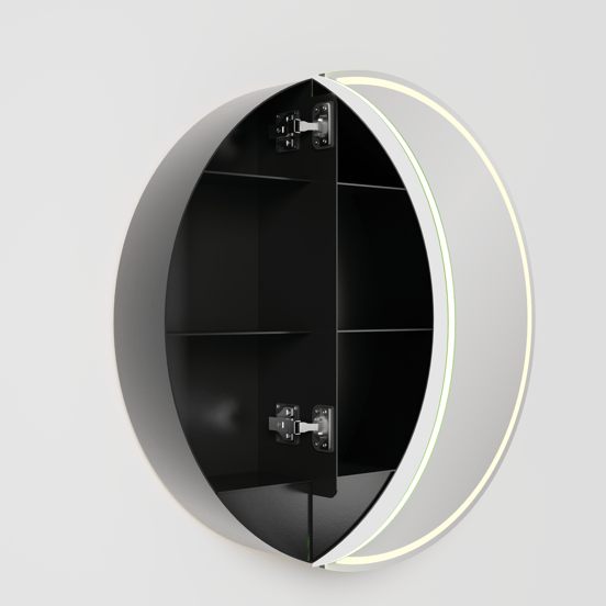 Balmani Mara Spiegelschrank Rund Ø 70 cm Schwarz Matt, mit Spiegelbeleuchtung und Anti-Beschlag Spiegelheizung