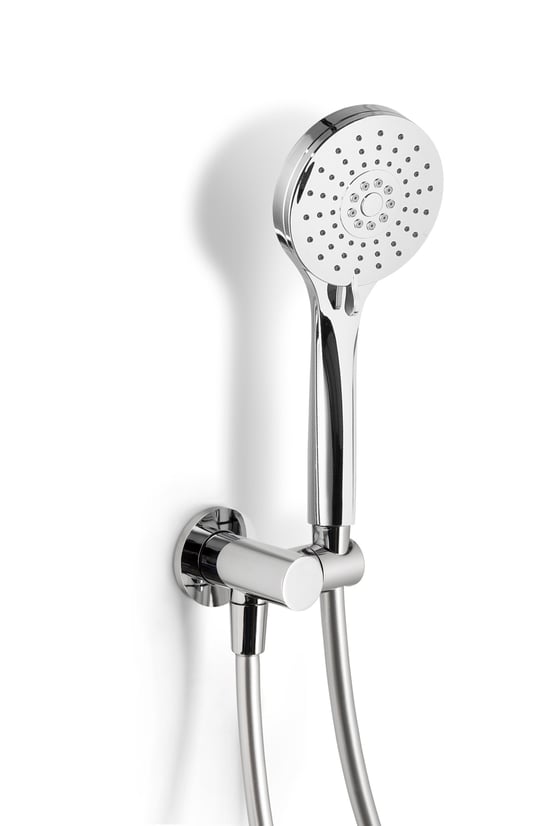 Blaufoss Round Handbrause-Set mit Wandanschlussbogen, 3 Strahlfunktionen, Chrom Glänzend