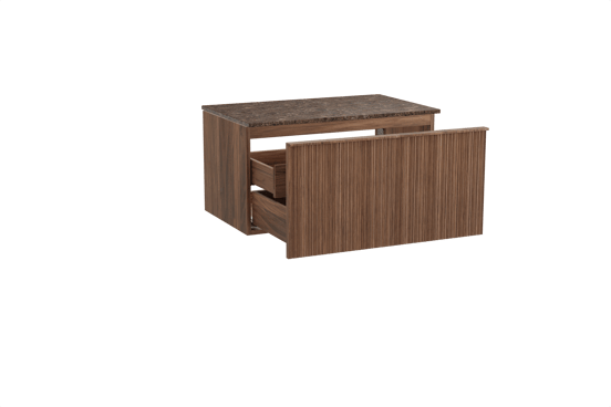 Balmani Forma meuble salle de bains suspendu 90 x 55 cm noyer américain avec Stretto tablette simple en marbre dark emperador, Nervure circulaire asymétrique verticale