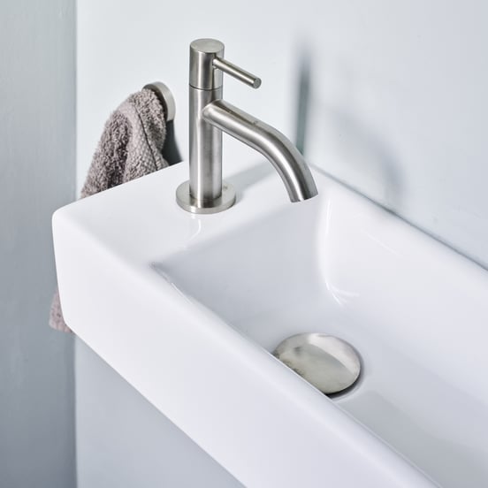 Luca Varess Cubic midi fonteintje Hoogglans Wit Porselein 40,5x20 cm links