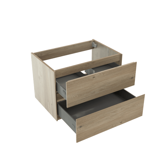 Storke Edge hängender Waschbeckenunterschrank: 75 x 52 cm, Eiche rustikal, 2 Schubladen