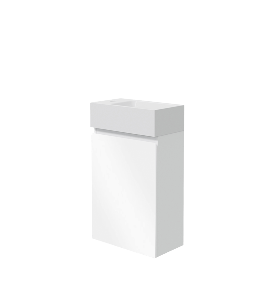 Linie Lado meuble wc suspendu 40 x 22 cm blanc brillant avec Vano plan vasque en marbre composite brillant