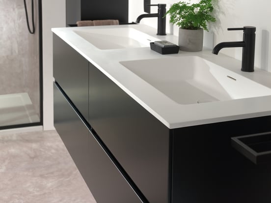 Storke Mata dubbele wastafel matte solid surface 150 x 52 cm