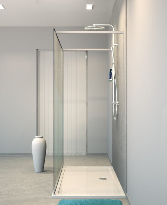 Balmani Modular inloopdouche met vrijstaande wand 180 x 200 cm barcode wit glas mat wit profiel