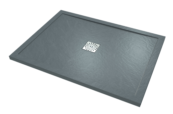 Linie Lido douchebak 120 x 90 cm composietmarmer donkergrijs leisteenstructuur