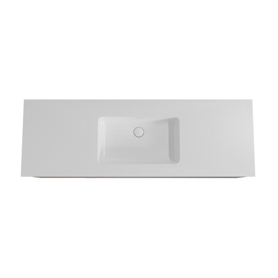 Storke Ribs zwevend badmeubel 155 x 52 cm notenhout met Mata enkele wastafel in solid surface mat wit, Verticale symmetrische rechte ribbel