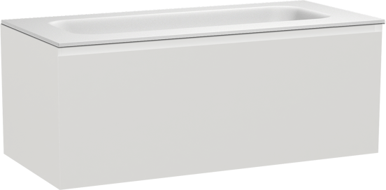 Balmani Idra zwevend badkamermeubel 120 x 55 cm mat wit met Tablo Arcato enkele wastafel voor 2 kraangaten in solid surface mat wit