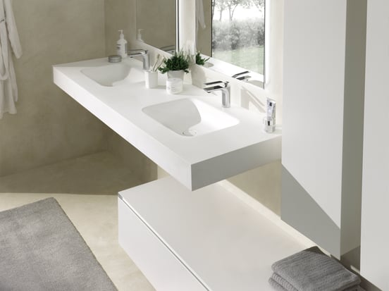 Balmani Arcato double vasque Solid Surface mat 180 x 55 cm, crépine non incluse