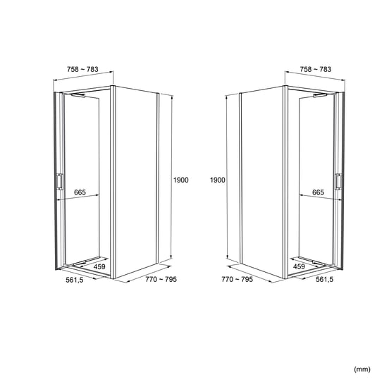 Luca Varess Vidor In paroi de douche avec porte pivotante et paroi latérale fixe 80 x 80 cm verre transparent profil chrome brillant